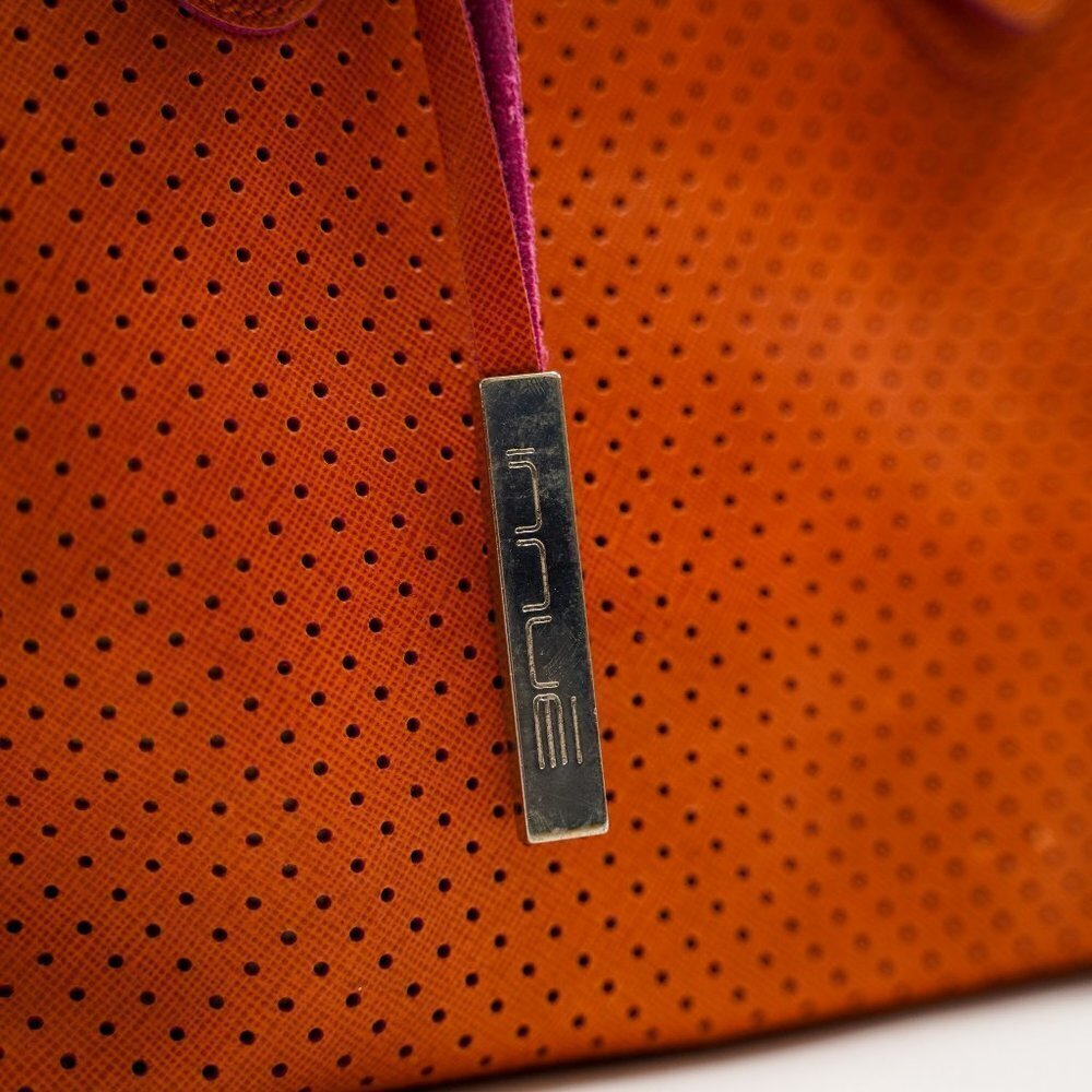 Innue Vintage Orange Perforated Leather Handbag - Picture 2 of 12